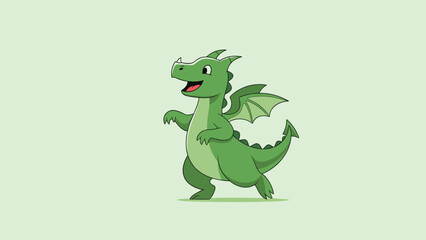 Fototapeta premium Friendly green dragon character standing on its hind legs with small wings and a happy expression on its face.