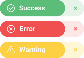 Notification banner set with success, error, and warning messages for UI design, web alerts, and app interface feedback 