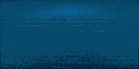 Abstract blue background featuring a grid of small squares fading into darkness