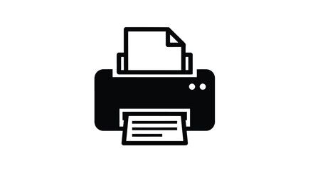Simple black icon depicting a printer with a document emerging