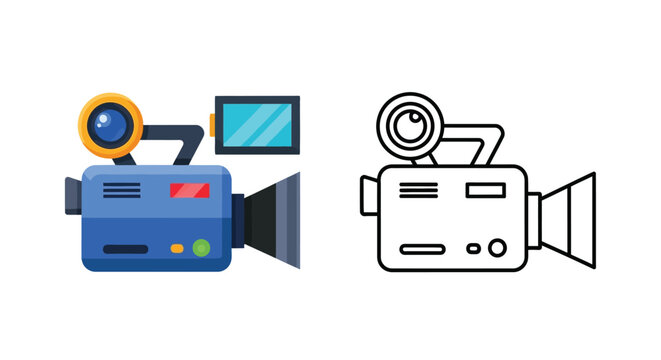 Two camera icons one colorful one outlined in black and white