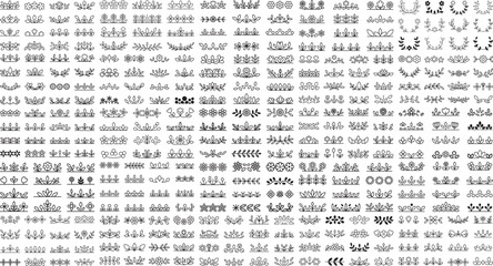 Collection of various black ornate floral borders and decorative elements on white background