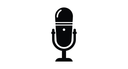 Simple black silhouette of a vintage style microphone on a white background