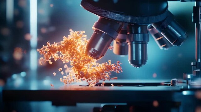 Advanced Microscope Analysis with Molecular Visualization Biotechnology and Medical Research Concept
