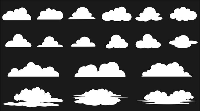 cloud imagination icon set, flat isolated on black background.vector