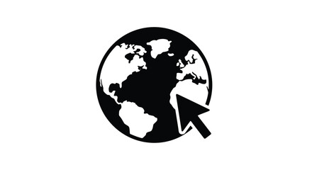 A black silhouette of earth with an arrow pointing towards it