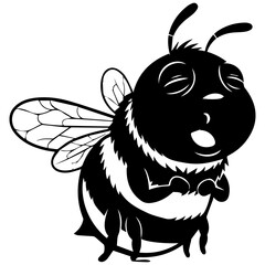 Obraz premium Cute Cartoon Bee Flying with Eyes Closed, Whimsical Black and White Vector Logo Icon