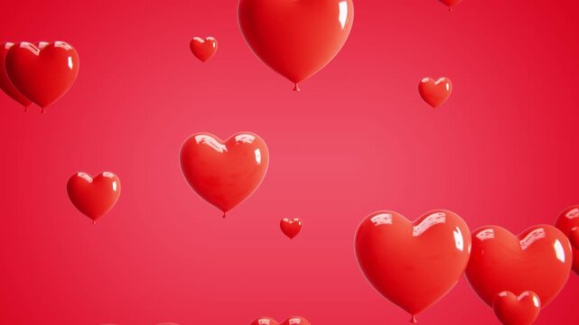 Red heart shaped balloons floating up in a seamless loop for a romantic love celebration. Seamless loop.