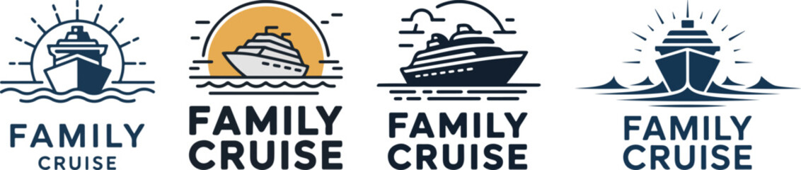 Family cruise ship logos with different styles Keywords: cruise ship, boat, ocean, sea, vector