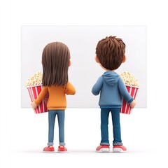 A cartoon illustration of a man and woman holding popcorn buckets