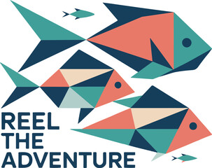 Geometric Fish School with Text origami abstract vector