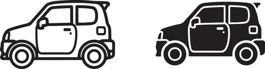 Side view of two compact cars isolated on white background, illustration