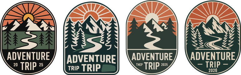 Mountain adventure trip badge designs travel mountains vector