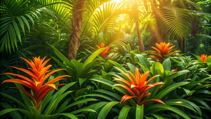 Vibrant Tropical Flora Bathed Golden