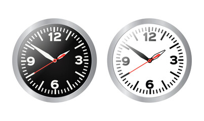 Analog wall clock black and white watch vector illustration