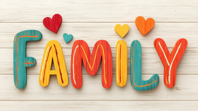 The word "family" in creative typography, illustration