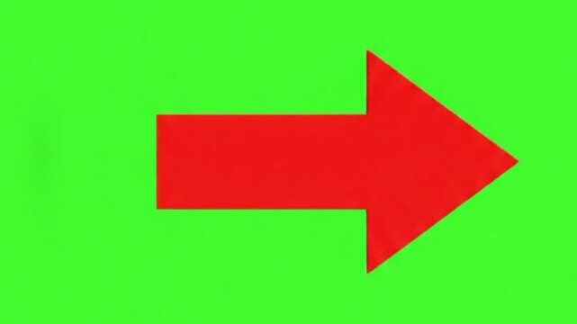 Simple animated red arrow pointing right on a green screen, indicating direction, progress, or forward movement.