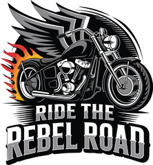 Vector Black motorcycle with wings and flames logo chopper