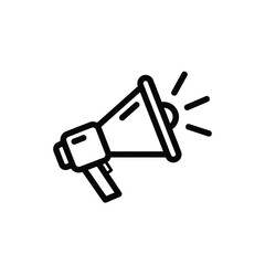 Vector illustration icon a black line drawing of a megaphone on a making an announcement loudly with motion lines