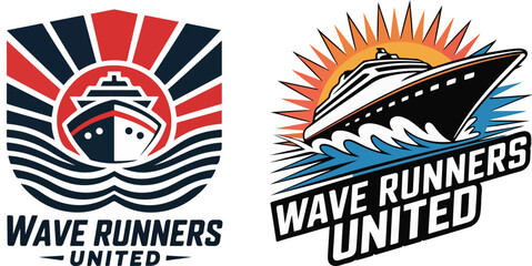 Wave Runners United cruise ship logos vector illustration