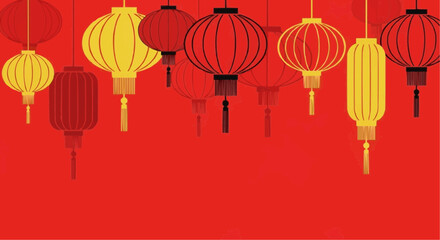 Chinese New Year Vector Background with Red and Gold Oriental Ornament