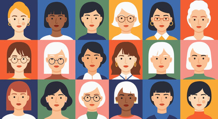 Fototapeta premium Diverse group of people faces displayed in a grid pattern, showcasing various ages and ethnicities.