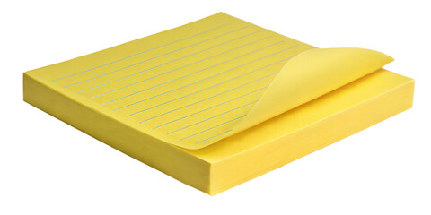 Bloc-notes jaune vierge pour prise de notes et organisation des id&eacute;es, fond d&eacute;tour&eacute; transparent