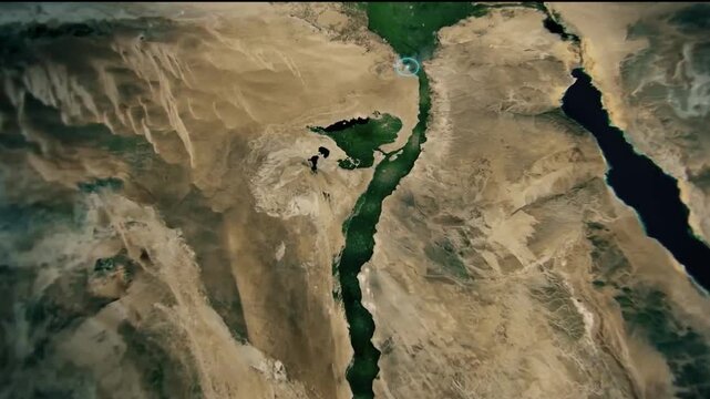 Satellite Map Zoom Animation from Egypt Borders to Cairo and Giza Plateau