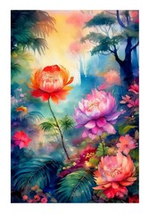 Lotus Blume Chinoiserie Style Aquarell