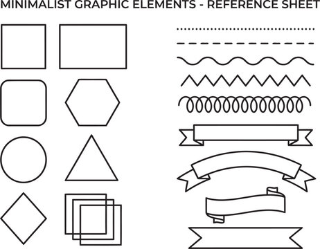 Minimalist Graphic Elements Reference Sheet: A clean and organized reference sheet showcases a variety of minimalist graphic elements, providing a useful guide for designers and creatives. 