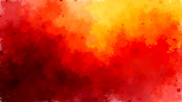 A textured grunge red and yellow paint background features a glowing orange fire flame pattern and smoke clouds in a dark hot inferno space art backdrop