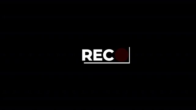 Recording Icon Button Animation on Alpha Channel, rec text camera recording icon blink animation, animated Recording Indicator with Flashing Red Dot on a Black Screen for Video Production