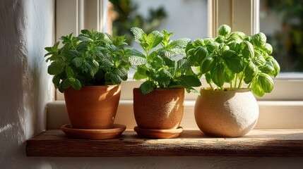 Mindful living daily habits terracotta herb pots on a window ledge indoor natural decor cozy home environment