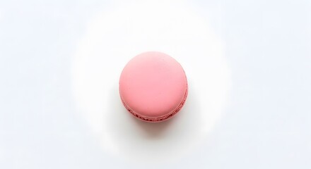 Obraz premium Pink macaron cookie on white background, sweet french macaroon, gourmet pastry dessert