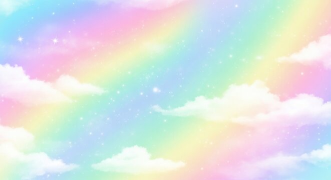 Pastel Rainbow and Clouds - Whimsical Sky Background
