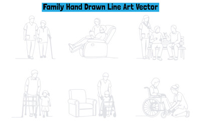 Obraz premium Family Hand Drawn Line Art Vector | Parent and Child Outline Illustration for Family Concept Design