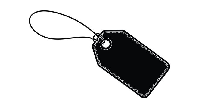 A simple black tag with a string isolated on a white background
