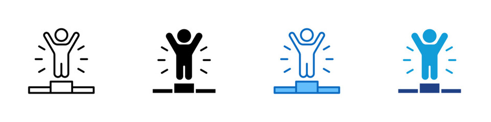Winner Multiple Style Icon Design Vector - Person standing on podium with raised arms, representing achievement, victory, and success recognition