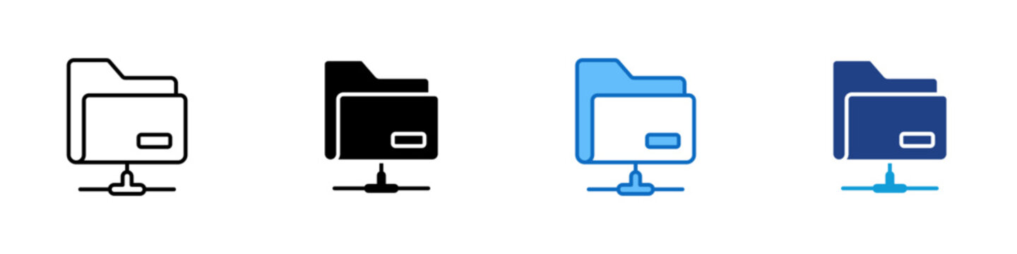 File Transfer Protocol Multiple Style Icon Design Vector - Folder with upload indicator, representing file transfer, data movement, FTP, and remote access