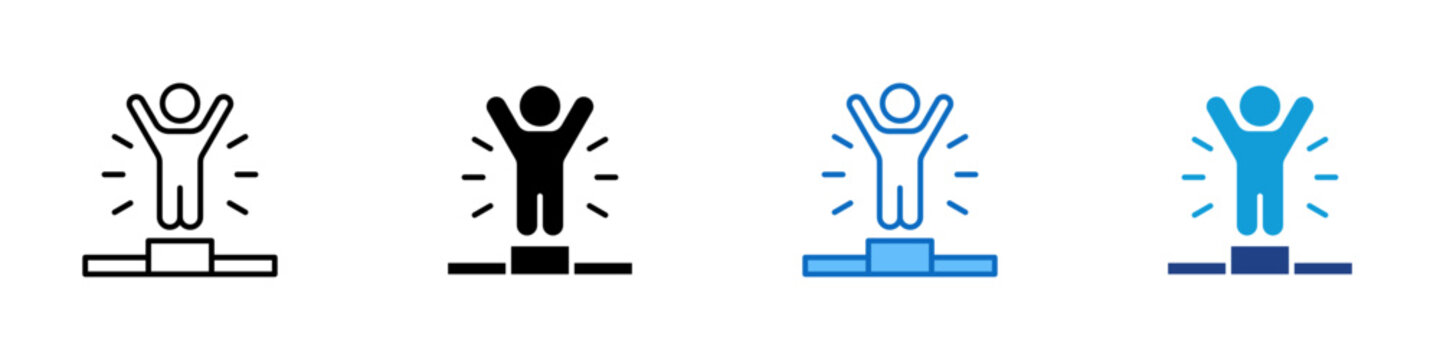 Winner Multiple Style Icon Design Vector - Person standing on podium with raised arms, representing achievement, victory, and success recognition