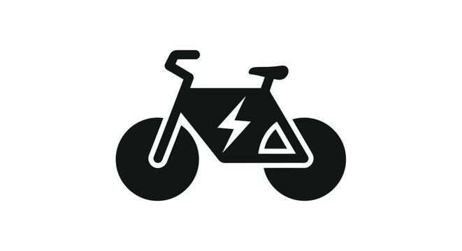Simple black silhouette of an electric bicycle with a lightning bolt