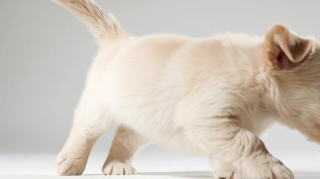 Adorable White Puppy Running and Playing.