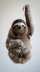Obraz premium Charming three-toed sloth hanging effortlessly, showcasing its unique serene arboreal existence