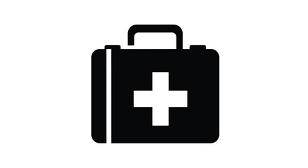 Obraz premium A simple black and white icon depicting a first aid kit with a handle