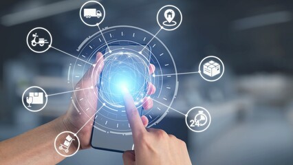 Goods delivery tracking icons show shipping, goods delivery routes, and logistics monitoring. Goods...