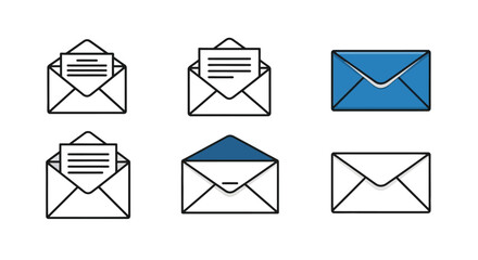 Collection of six envelope icons with varying styles and openness