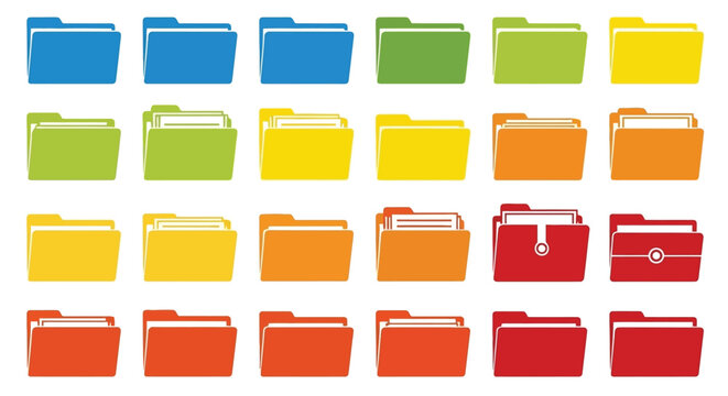 Colorful folder icons arranged in rows on a white background