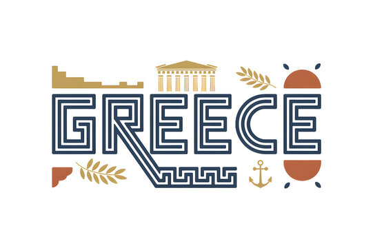 Greece wordmark typography with ancient culture symbols