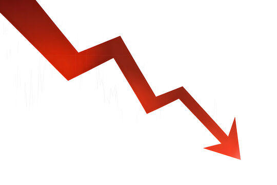Red arrow indicating financial decrease and market recession