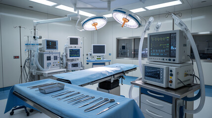 Operating room with advanced medical equipment and surgical tools